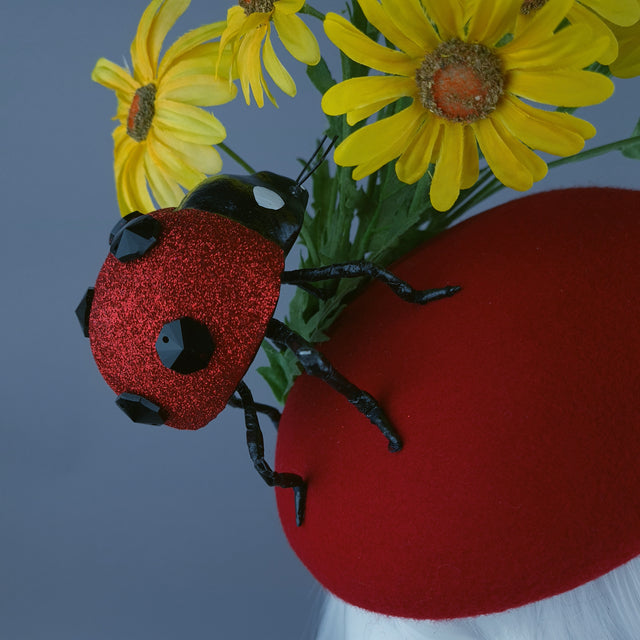 "Serenum" Red Ladybird & Daisy Fascinator Hat Headdress