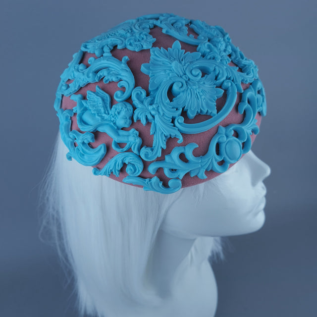 "Ozul" Pastel Blue & Oink Filigree Fascinator Hat