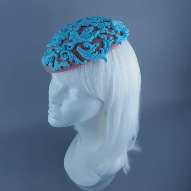 "Ozul" Pastel Blue & Oink Filigree Fascinator Hat