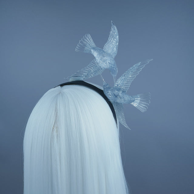 "Chorus" Silver Glitter Hummingbirds Headband