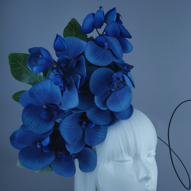 "Aria" Navy Blue Orchid & Hummingbird Headdress