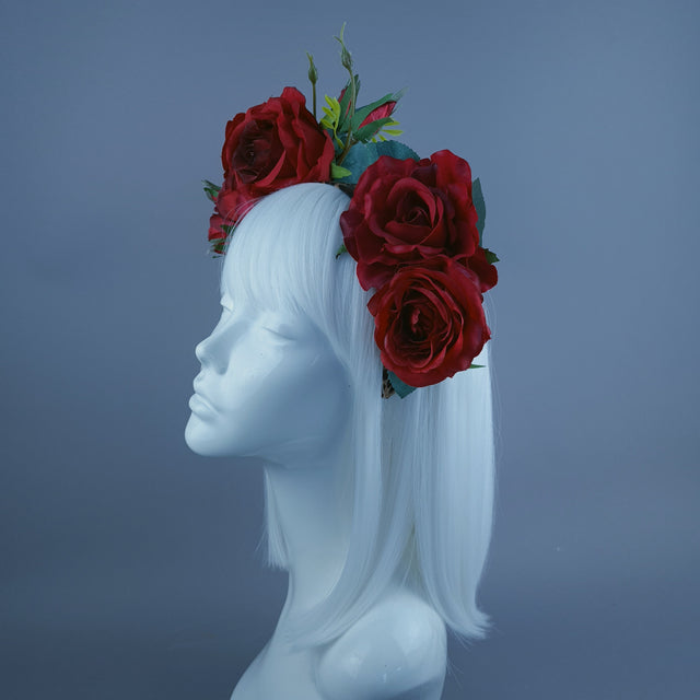 "Edana" Leopard Print and Red Rose Headdress