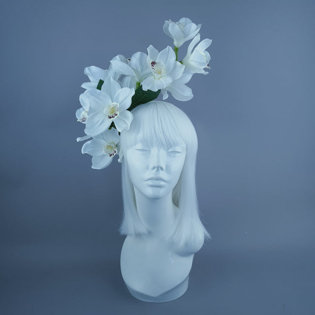 "Luci" White Orchid Headdress