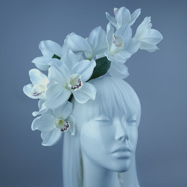 "Luci" White Orchid Headdress