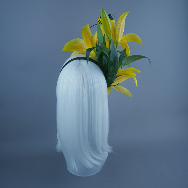 "Zella" Bright Yellow Lily & Bee Headdress