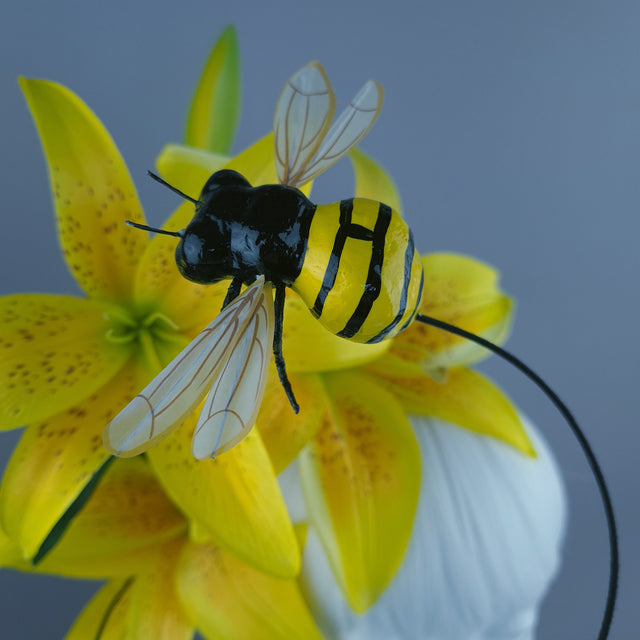 "Zella" Bright Yellow Lily & Bee Headdress