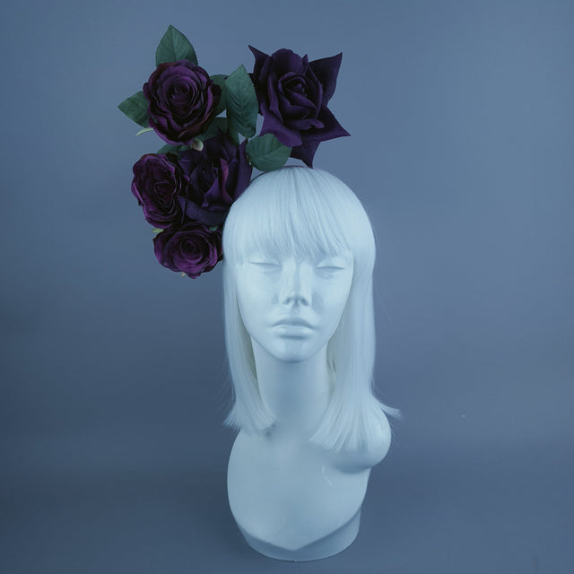 "Quintella" Deep Plum Rose Headdress