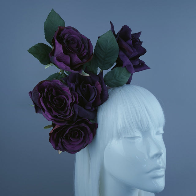 "Quintella" Deep Plum Rose Headdress