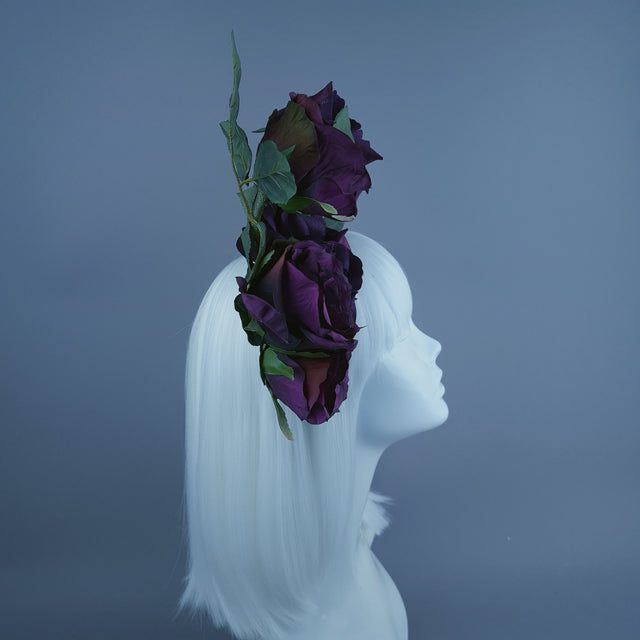 "Quintella" Deep Plum Rose Headdress