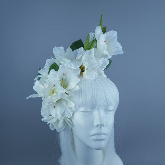 "Zuri" White Gladioli & Frangipani Headdress