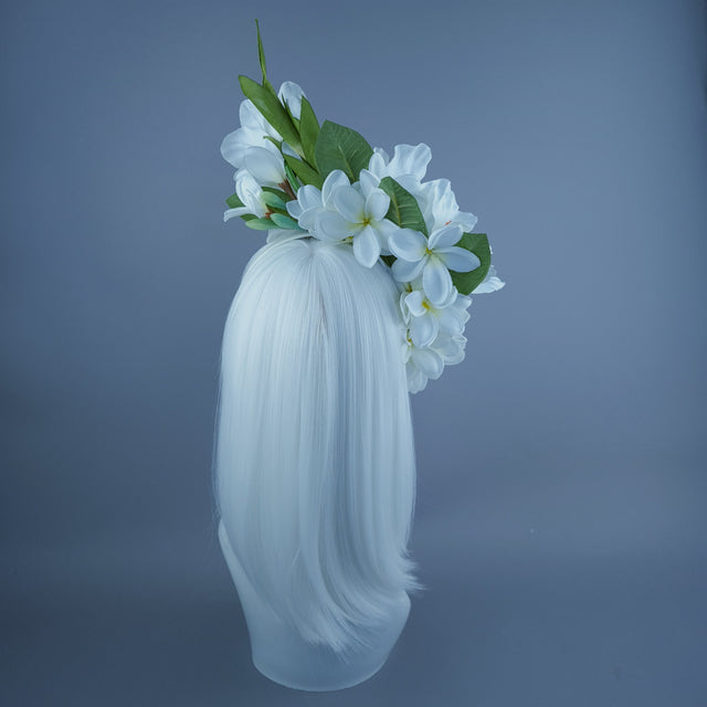 "Zuri" White Gladioli & Frangipani Headdress