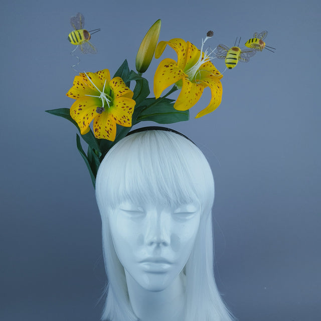"Ambrosia" Bright Yellow Lily & Bees Headdress