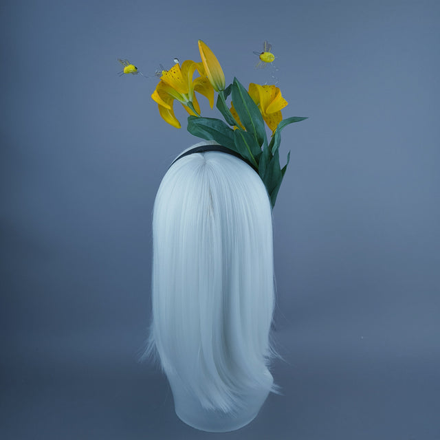 "Ambrosia" Bright Yellow Lily & Bees Headdress
