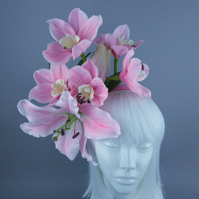 "Hera" Pink Lily & Orchid Flower Headdress