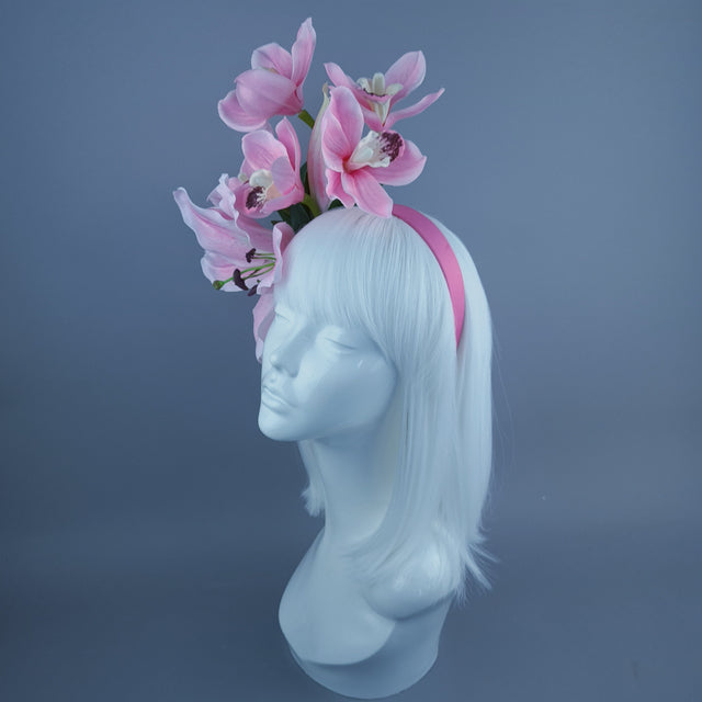 "Hera" Pink Lily & Orchid Flower Headdress