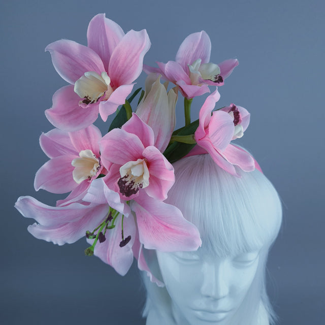 "Hera" Pink Lily & Orchid Flower Headdress