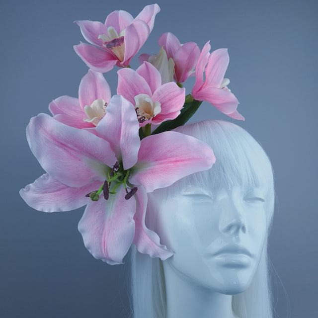 "Hera" Pink Lily & Orchid Flower Headdress