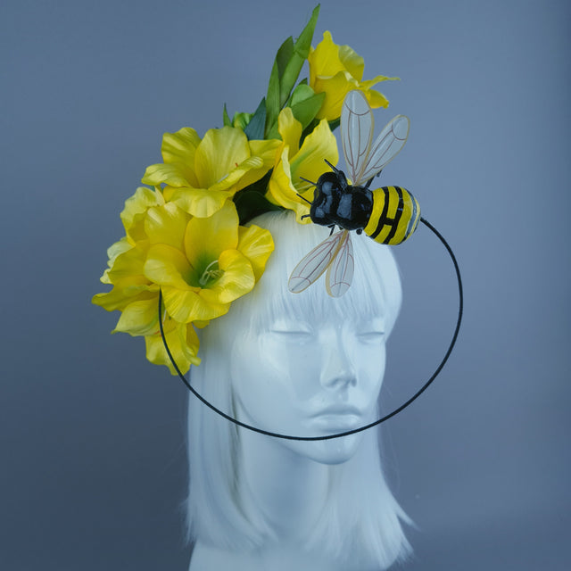 "Hesperia" Bright Yellow Gladioli Flowers & Bee Headdress