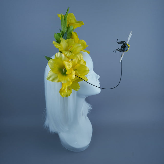 "Hesperia" Bright Yellow Gladioli Flowers & Bee Headdress