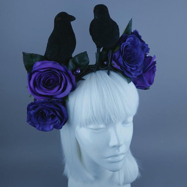 "Two For Joy" Crow & Purple Rose Headdress