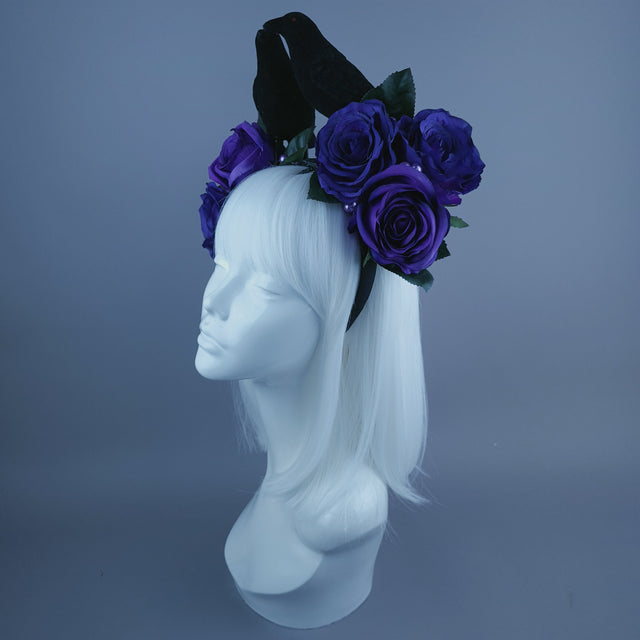 "Two For Joy" Crow & Purple Rose Headdress