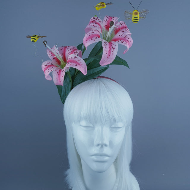 "Ambrosia" Bright Pink Lily & Bees Headdress