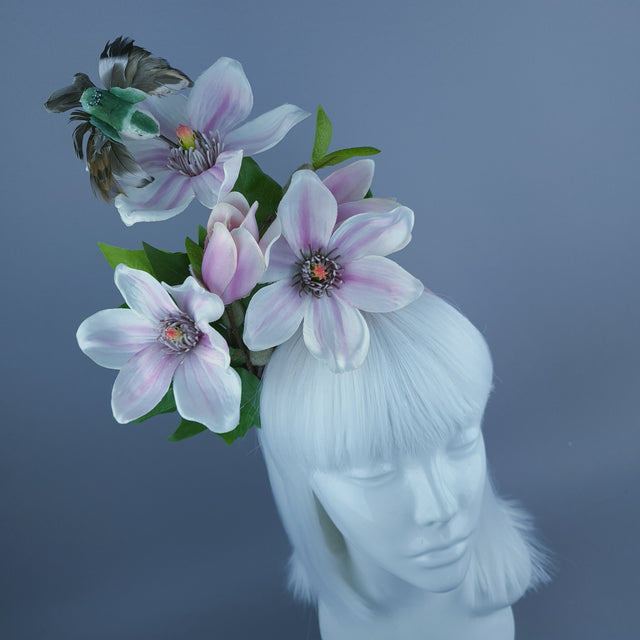 "Mari" Pink Flowers & Hummingbird Headdress