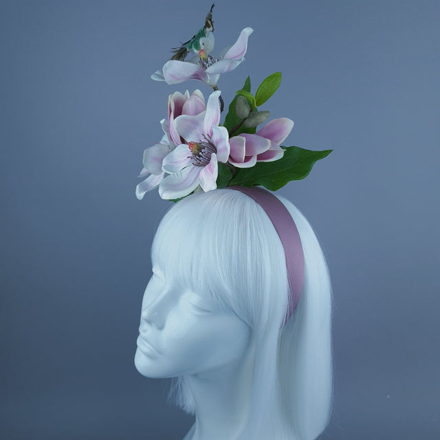 "Mari" Pink Flowers & Hummingbird Headdress