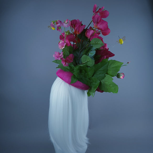 "Julane" Pink Flower & Bee Statement Fascinator Hat