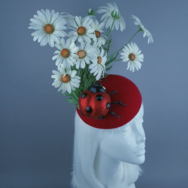 "Serenum" Red Ladybird & White Daisy Fascinator Hat Headdress
