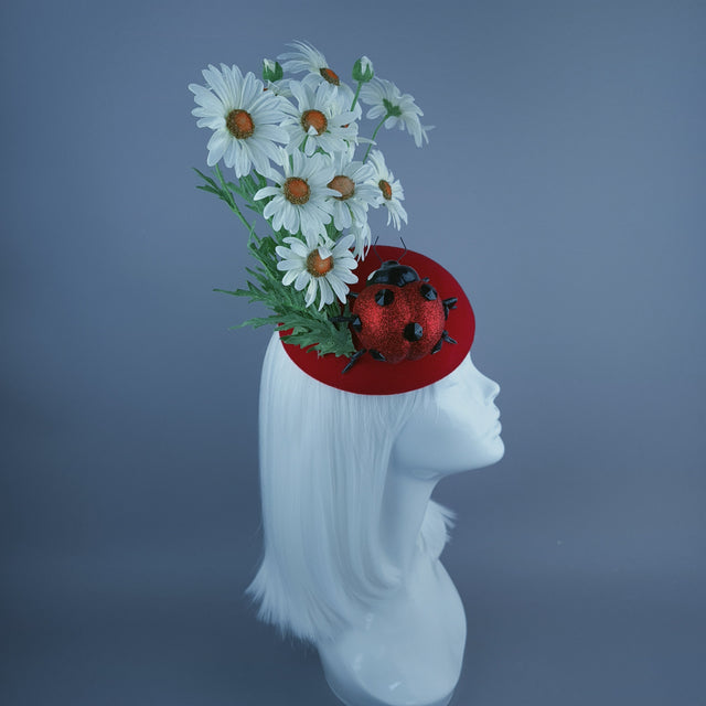 "Serenum" Red Ladybird & White Daisy Fascinator Hat Headdress
