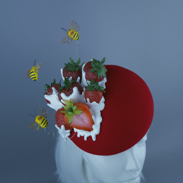 "SweetiePie" Strawberries & Cream Fruit Food Fascinator Hat