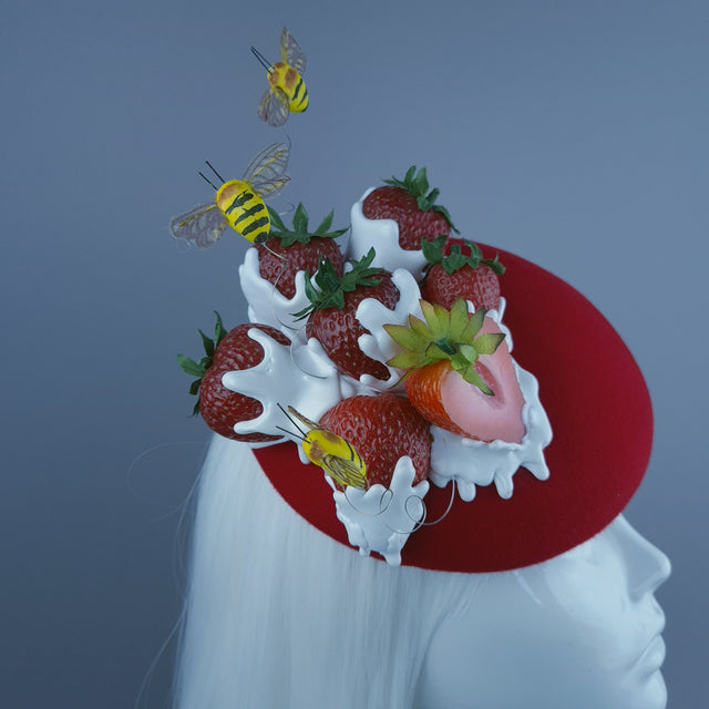 "SweetiePie" Strawberries & Cream Fruit Food Fascinator Hat