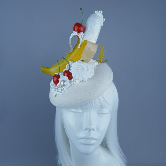"Cheekie" Banana, Cherry, Cream & Pearls Food Fascinator Hat Headdress