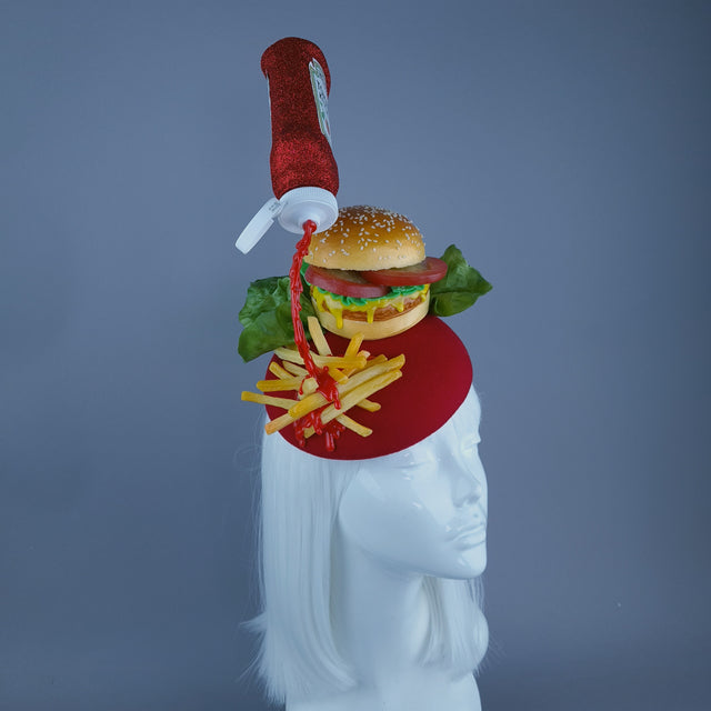"Munchies" Burger & Chips Food Fascinator Hat Headdress