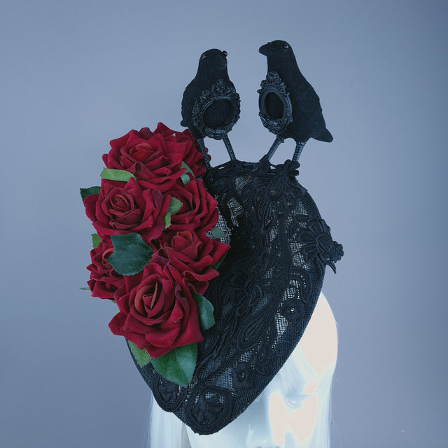 "Drusilla" Crows, Red Rose & Lace Fascinator Hat Headdress