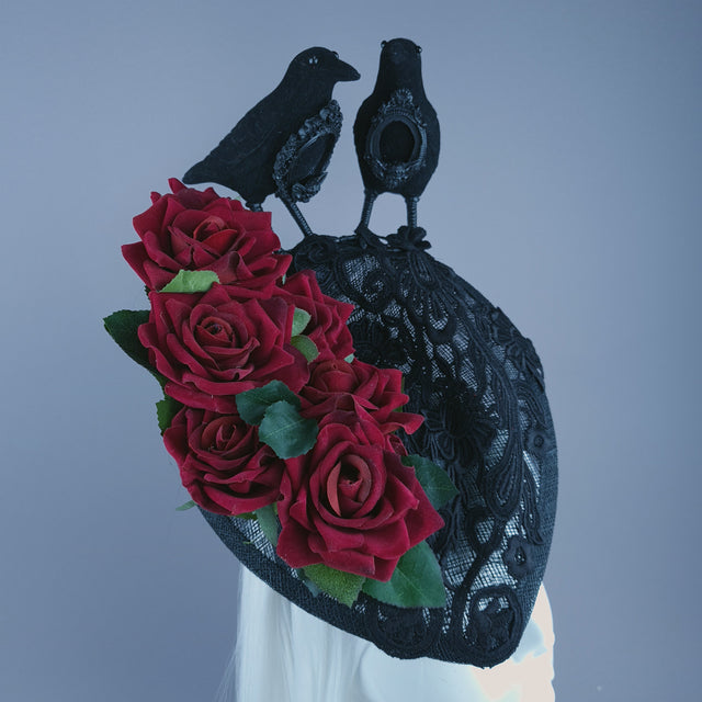 "Drusilla" Crows, Red Rose & Lace Fascinator Hat Headdress
