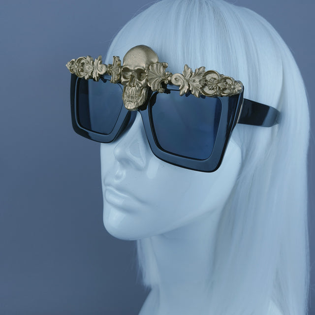 "Crowley" Gold Skull Filigree Unisex Sunglasses