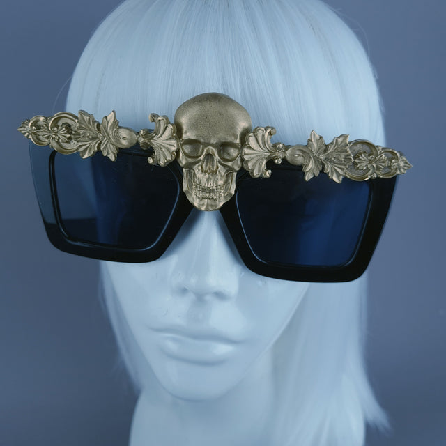 "Crowley" Gold Skull Filigree Unisex Sunglasses