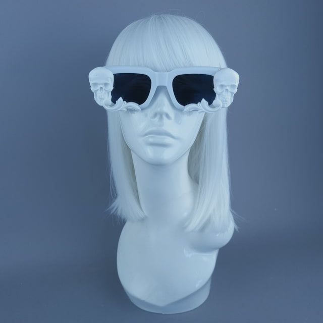 "Auberon" White Skull Filigree Unisex Square Sunglasses