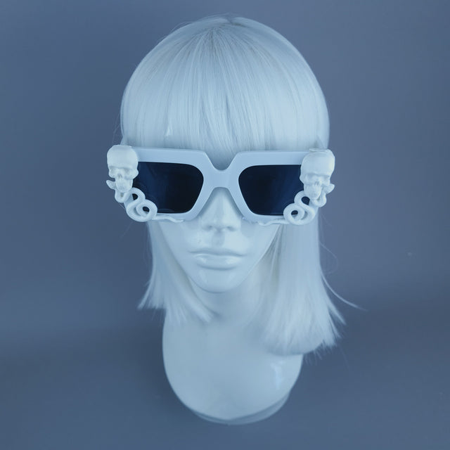 "Lycidas" White Skull Snake Unisex Square Sunglasses