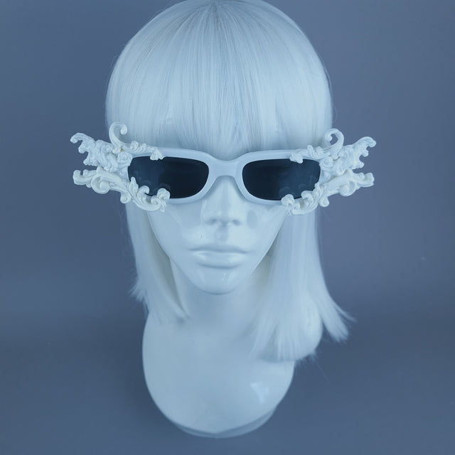 "Hades" White Filigree Unisex Square Sunglasses