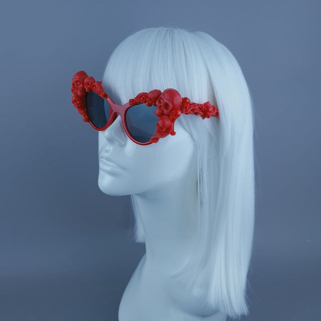 "Lucius" Red Skull Filigree Catseye Sunglasses