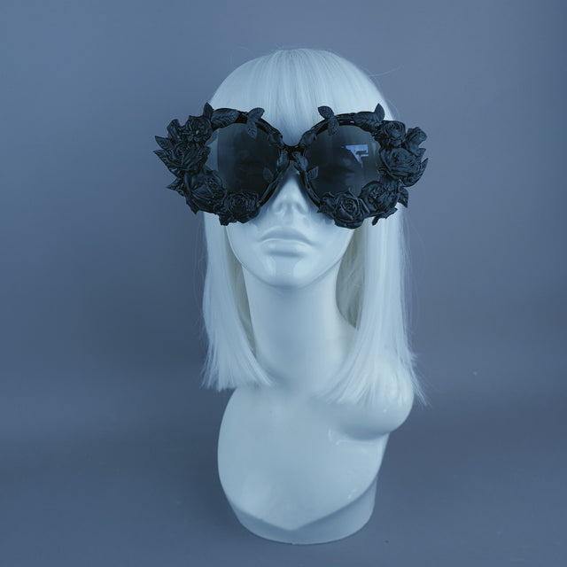 "Briar" Black Roses Oversized Round Sunglasses