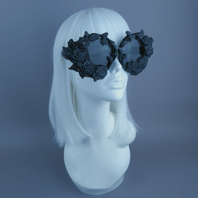"Briar" Black Roses Oversized Round Sunglasses