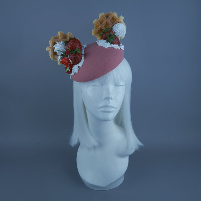 "Waffles" Strawberries & Cream Ear Food Fascinator Hat