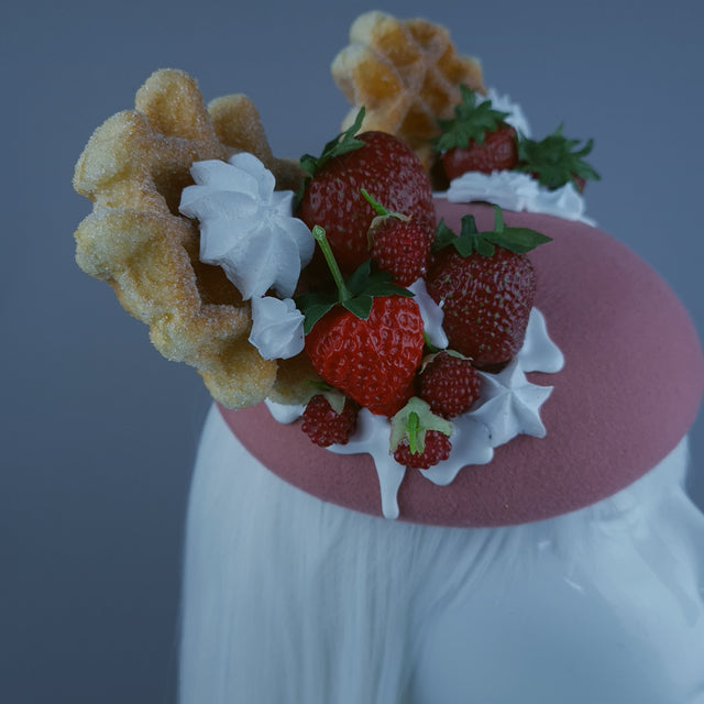 "Waffles" Strawberries & Cream Ear Food Fascinator Hat