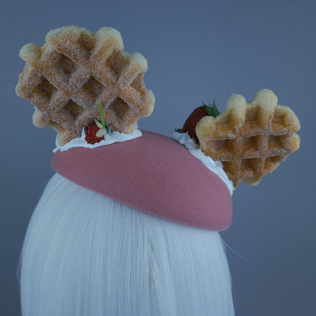 "Waffles" Strawberries & Cream Ear Food Fascinator Hat