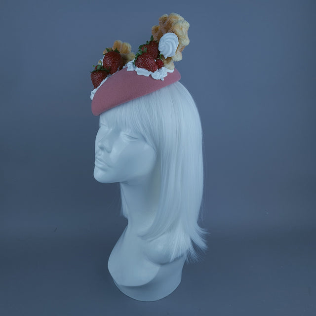 "Waffles" Strawberries & Cream Ear Food Fascinator Hat