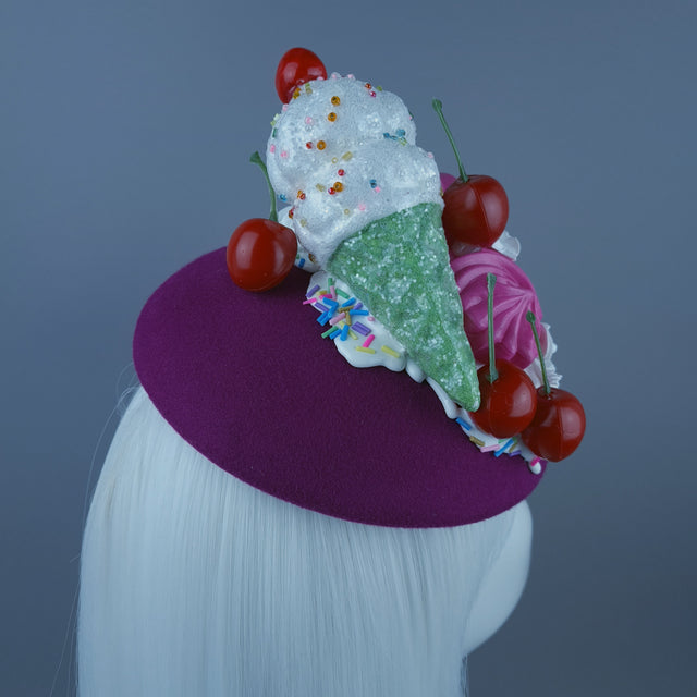 "Yummie" Ice-Cream & Cherries Pink Food Fascinator Hat